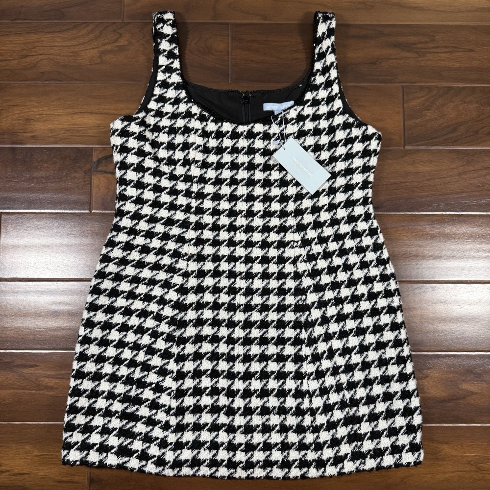 Antonio Melani Women's‎ Size 12 Black Houndstooth Wool Macy Tweed Mini Dress